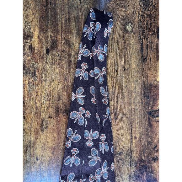 1970s Resilio Brown Orange Tennis Croquet Sports Academic Old Money Linen Tie - Picture 8 of 10